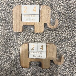 Wooden Elephant Perpetual Calendar - Natural Wood and White